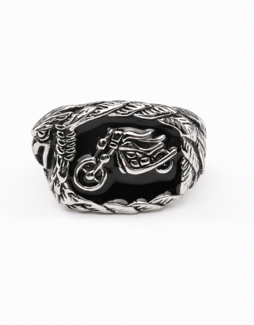Silver Biker Ring - Men's Bold Stainless Steel Motorcycle Ring