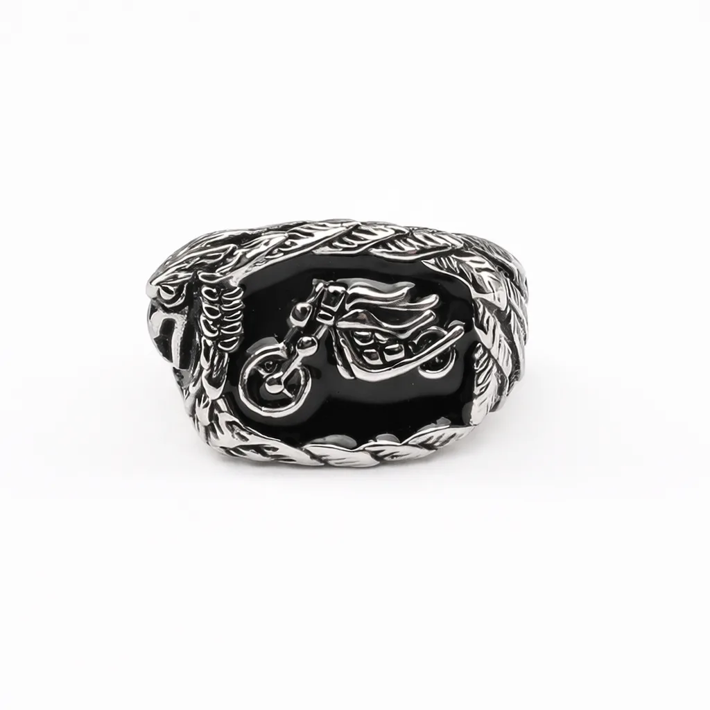 Silver Biker Ring - Men's Bold Stainless Steel Motorcycle Ring