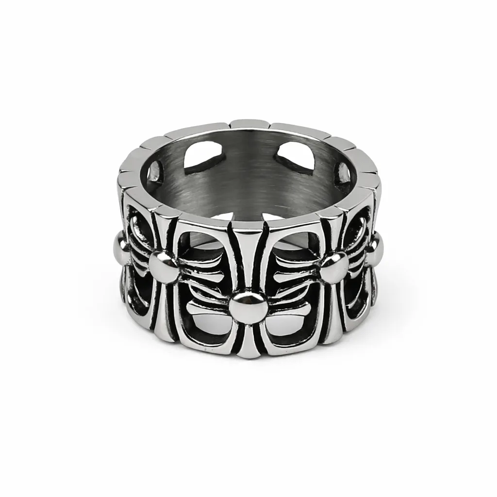 Silver Punk Ring B - Men's Bold Stainless Steel Statement Ring